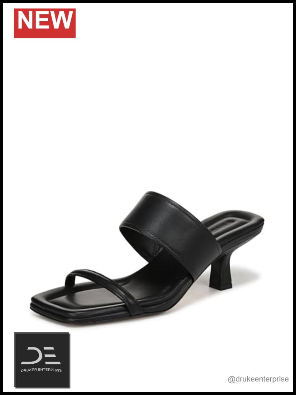 Vince Cora Heeled Slide Sandal Open Square Toe Kitten Heel Leather